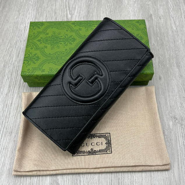 【 พร้อมกล่องของขวัญ สีเขียว】Gucci Blondie series กระเป๋าสตางค์ หนังแท้ 100% ใบยาว สําหรับผู้หญิง