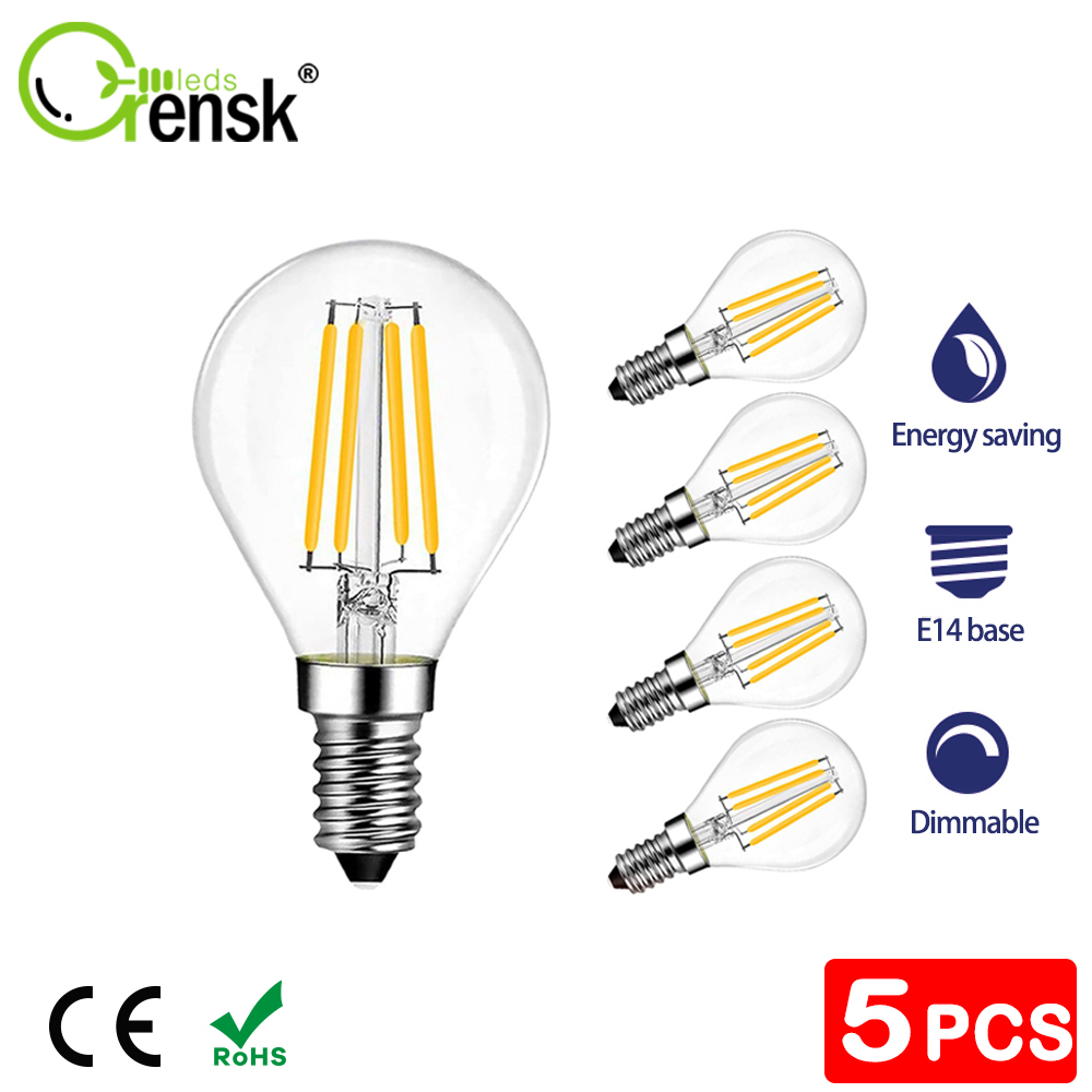 หลอดไฟ LED 220V 4W E14 G45 4W 40w 2700K หรี่แสงได้ สีขาวอบอุ่น สไตล์วินเทจ สําหรับตกแต่งโคมไฟระย้า 5 แพ็ก