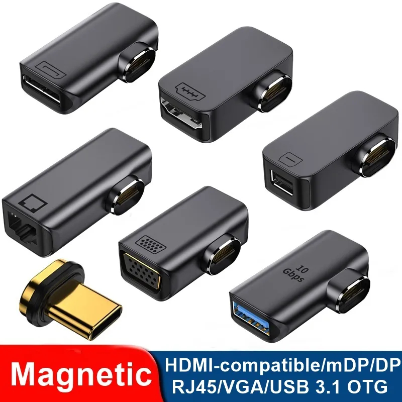 อะแดปเตอร์แม่เหล็ก USB Type C เป็น USB 3.1 HDMI เข้ากันได้กับ DP VGA mDP RJ45 4K 8k 60Hz สําหรับแล็ปท็อป โทรศัพท์ Macbook