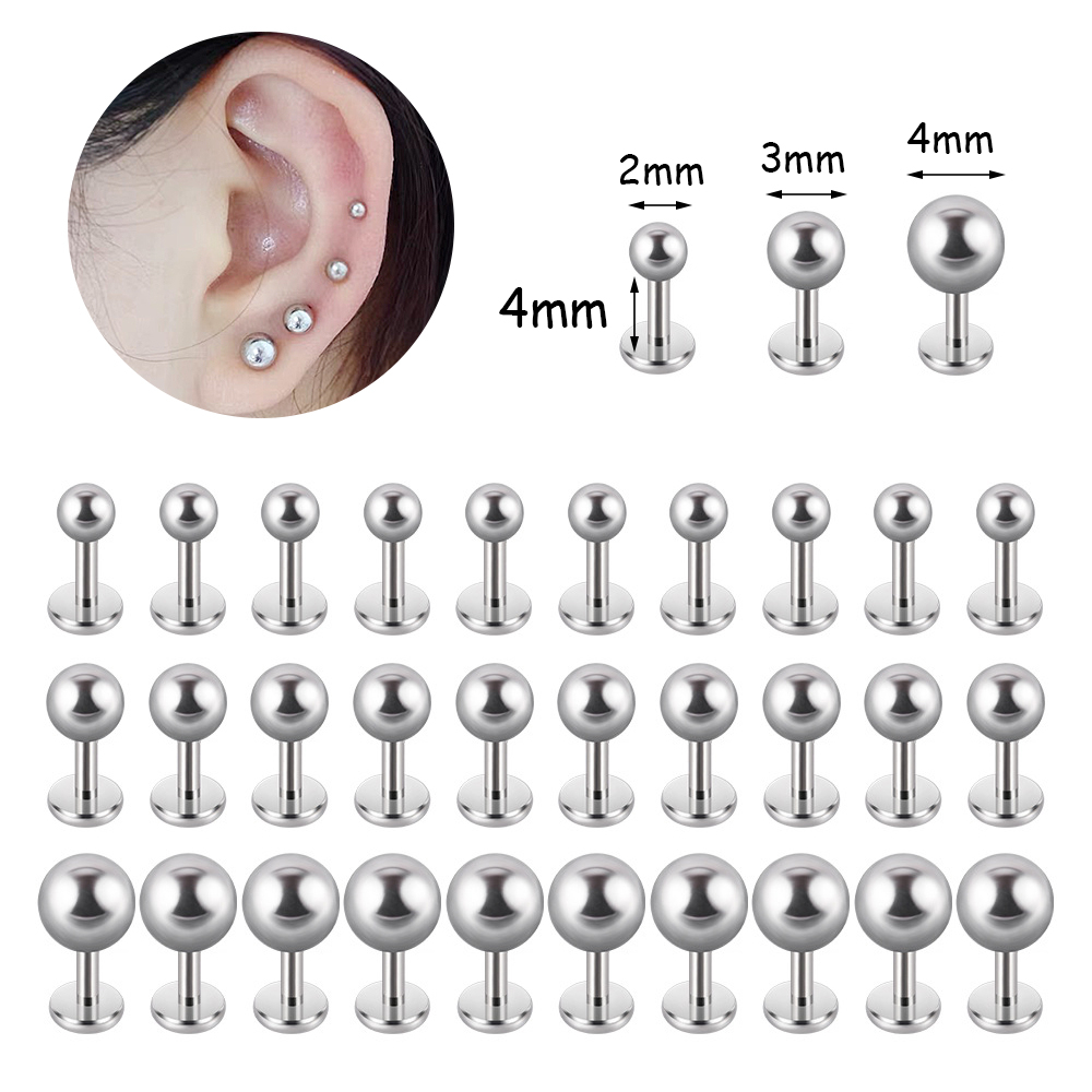 1 PC 20G/16G สแตนเลสรอบลูกกระดูกอ่อนสตั๊ดต่างหู 4 มม.สั้น Ear Stud Helix Conch Tragus เจาะ