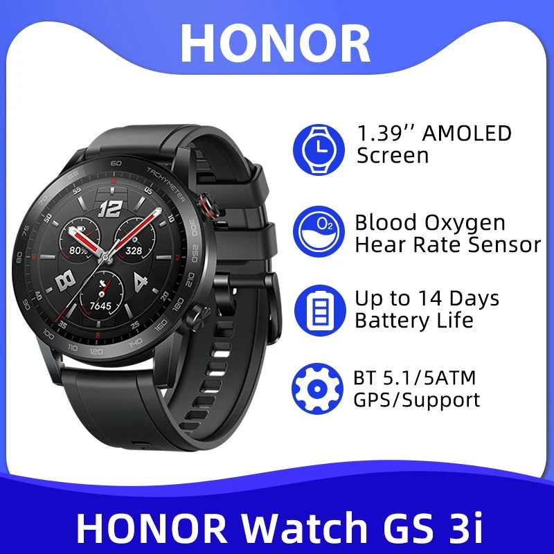 Honor Watch GS 3i สมาร์ทวอทช์ GPS วัดออกซิเจนในเลือด 1.39 นิ้ว หน้าจอสี AMOLED GPS บลูทูธ 5ATM