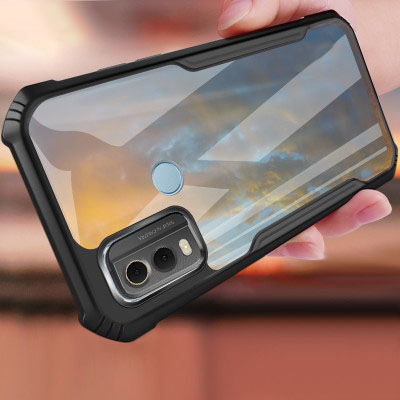 Heavy Duty อะคริลิคโปร่งใสกันกระแทกสําหรับ Nokia C32 TA-1534, TA-1558, TA-1542, TA-1548 กรณี TPU กรอ