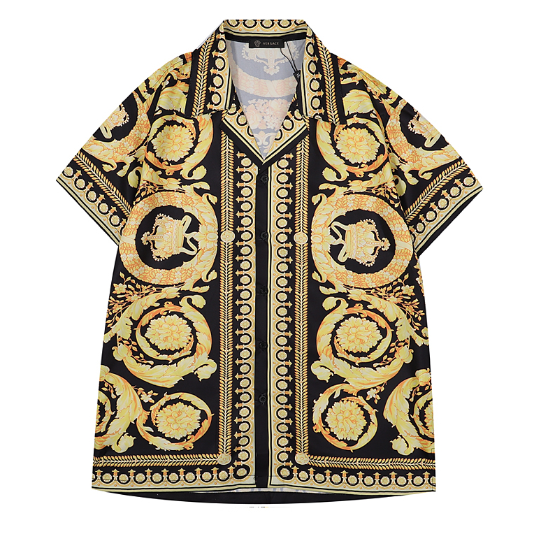 Versace SS22 เสื้อเชิ้ตสีเหลืองผ้าไหมพิมพ์ลาย VERSACE