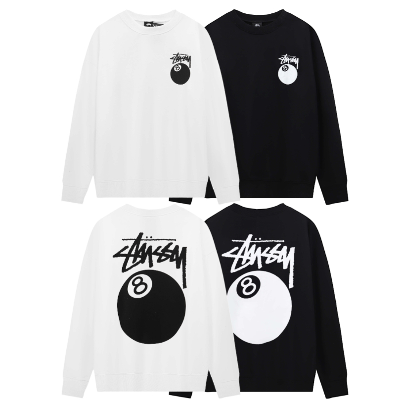พร้อมส่ง ใหม่ เสื้อกันหนาวลําลอง แขนยาว คอกลม พิมพ์ลายลูกบอลสีดํา 8 แฟชั่นสําหรับผู้ชาย และผู้หญิง