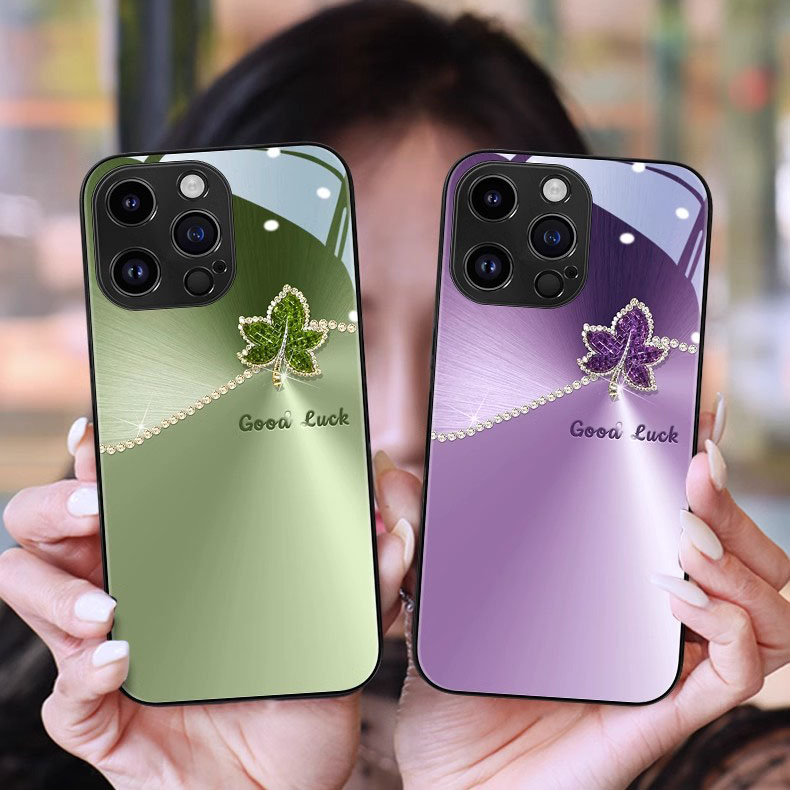 Zz เคสโทรศัพท์มือถือ กันกระแทก ลายใบเมเปิ้ลคริสตัล สีเขียว เรียบง่าย แฟชั่น สําหรับ Apple Iphone 14promax 13 14 15pro 12 11 X XR promax plus 8p