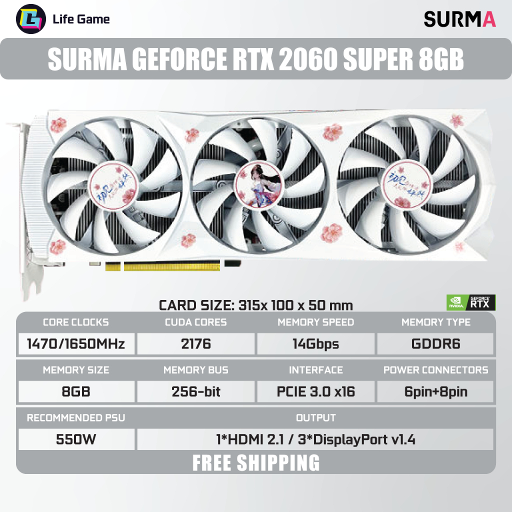 ใหม่ การ์ดจอกราฟฟิค สีขาว GPU RTX 2060 SUPER RX 5500 5600 5700 6600 XT AMD Nvidia