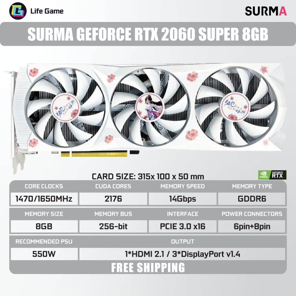 ยี่ห้อใหม่สีขาว GPU RTX 2060 SUPER RX 5500 5600 5700 6600 XT AMD Nvidia กราฟิกการ์ดกราฟิกการ์ดกราฟิก