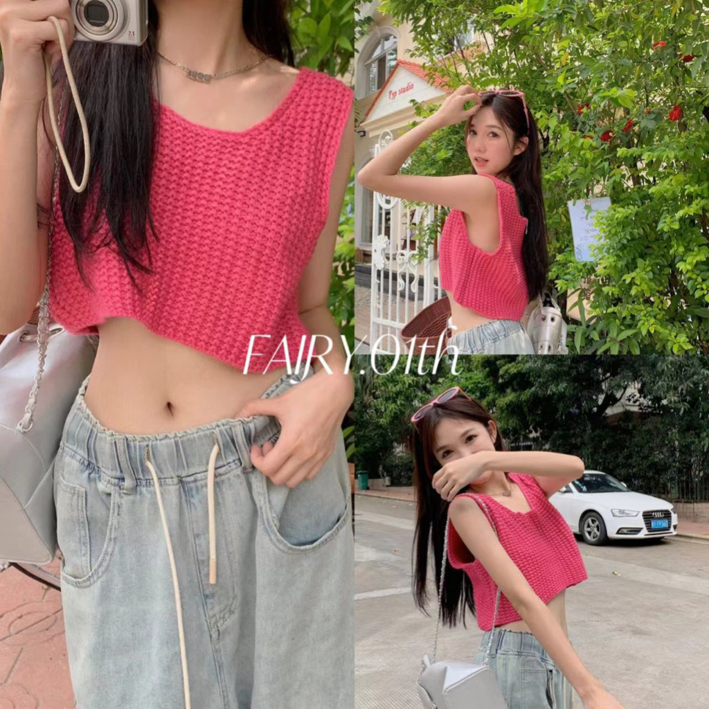Fariy เสื้อกั๊กคอกลมแฟชั่นสไตล์เกาหลี สีทึบ