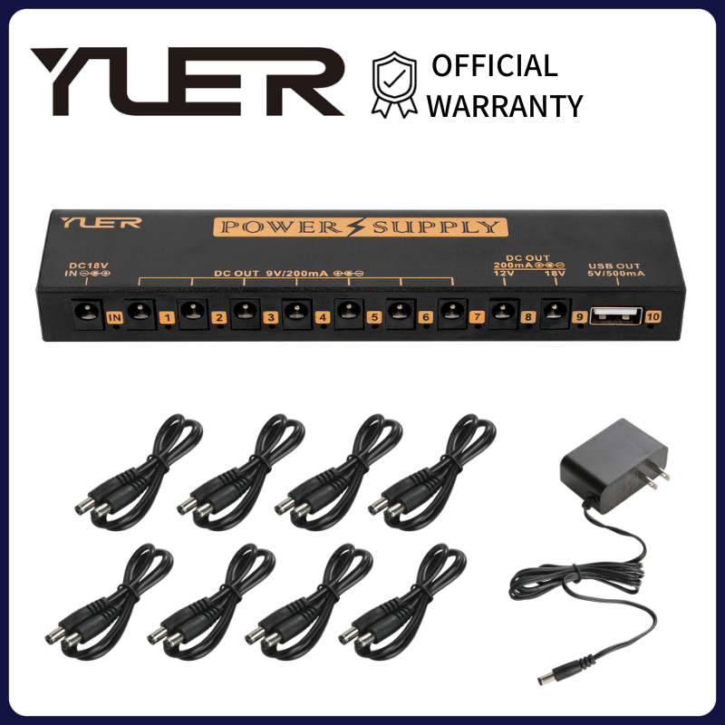 [ทางการ✅] YUER อะแดปเตอร์พาวเวอร์ซัพพลาย 10 เอาท์พุต 9V 12V 18V 5V USB ขนาดกะทัดรัด พกพาง่าย สําหรับแป้นเหยียบเอฟเฟคกีตาร์ เบส