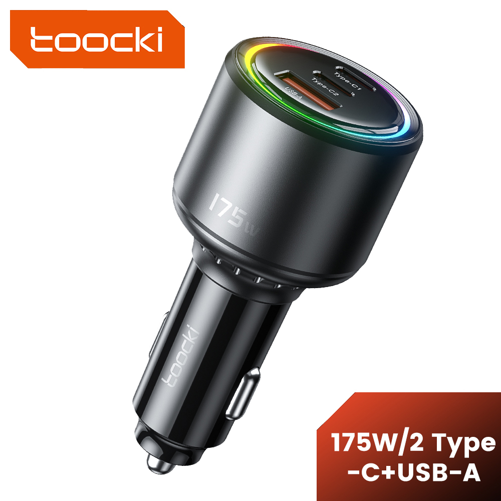 Toocki ที่ชาร์จในรถยนต์ 175W Type C PD 100W Dual USB C + USB ชาร์จเร็วมาก พร้อมไฟบรรยากาศ หลากสี อะแดปเตอร์โทรศัพท์ในรถยนต์
