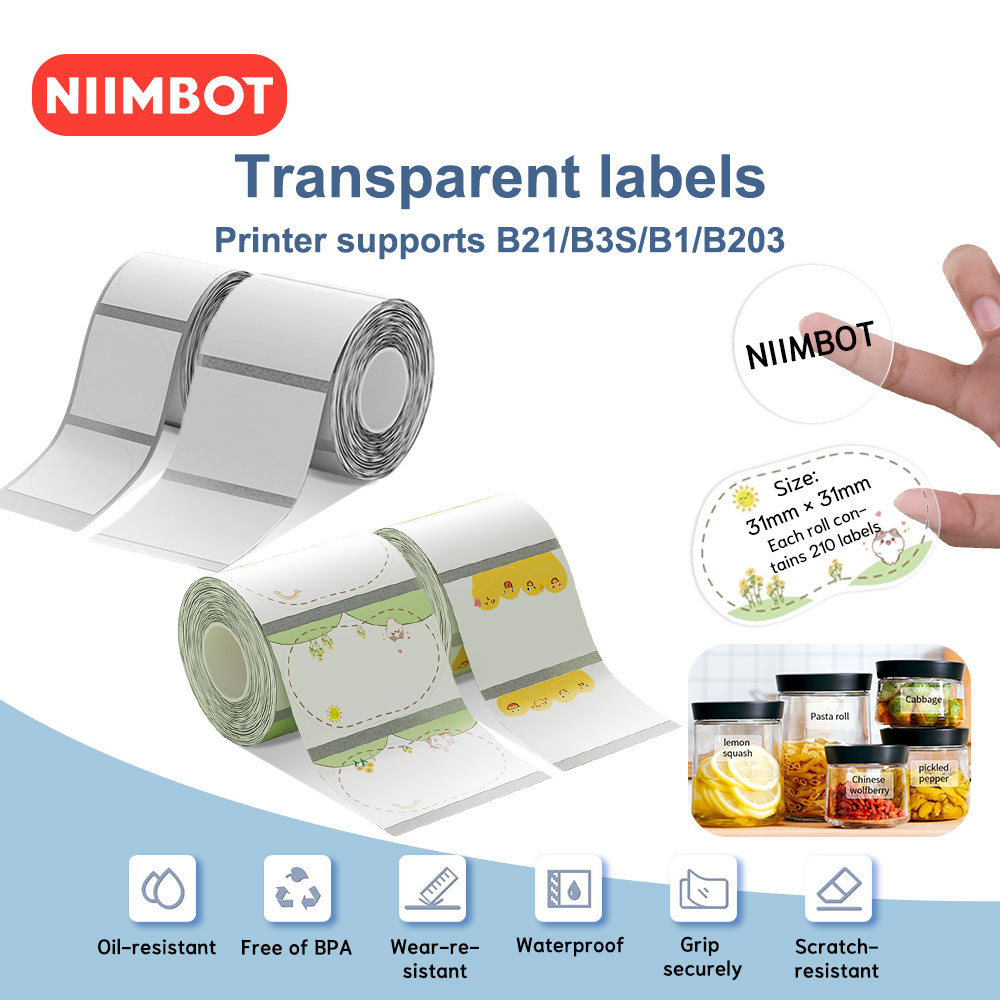 Niimbot B21/B3S/B1/B203 Label Transparent Thermal Label Tape Label Label Sticker
