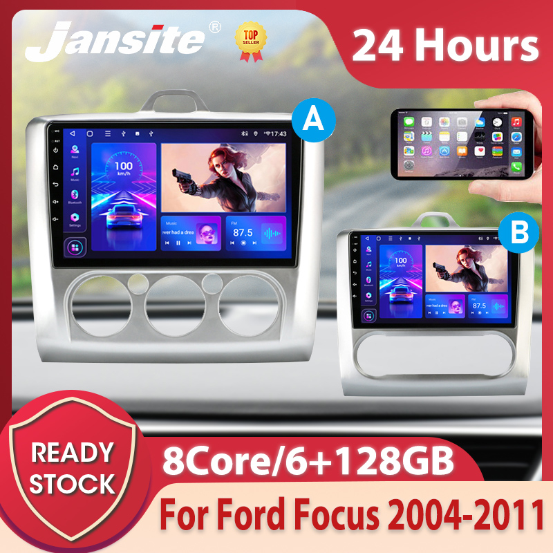 Jansite เครื่องเล่นมัลติมีเดีย 2 Din Android Ford Focus DVD วิทยุ หน้าจอ QLED สเตอริโอ บลูทูธ สําหรับรถยนต์ RDS