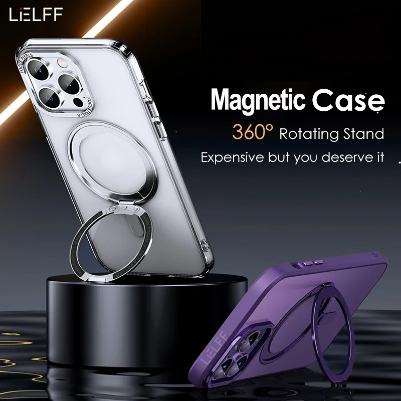 แม่เหล็ก360°ขาตั้งหมุนเคสโทรศัพท์สําหรับ iphone 16 15 14 13 12 11 Pro Max 15 PLUS ผู้ถือแหวน Frosted ฝาครอบโปร่งใส Funda