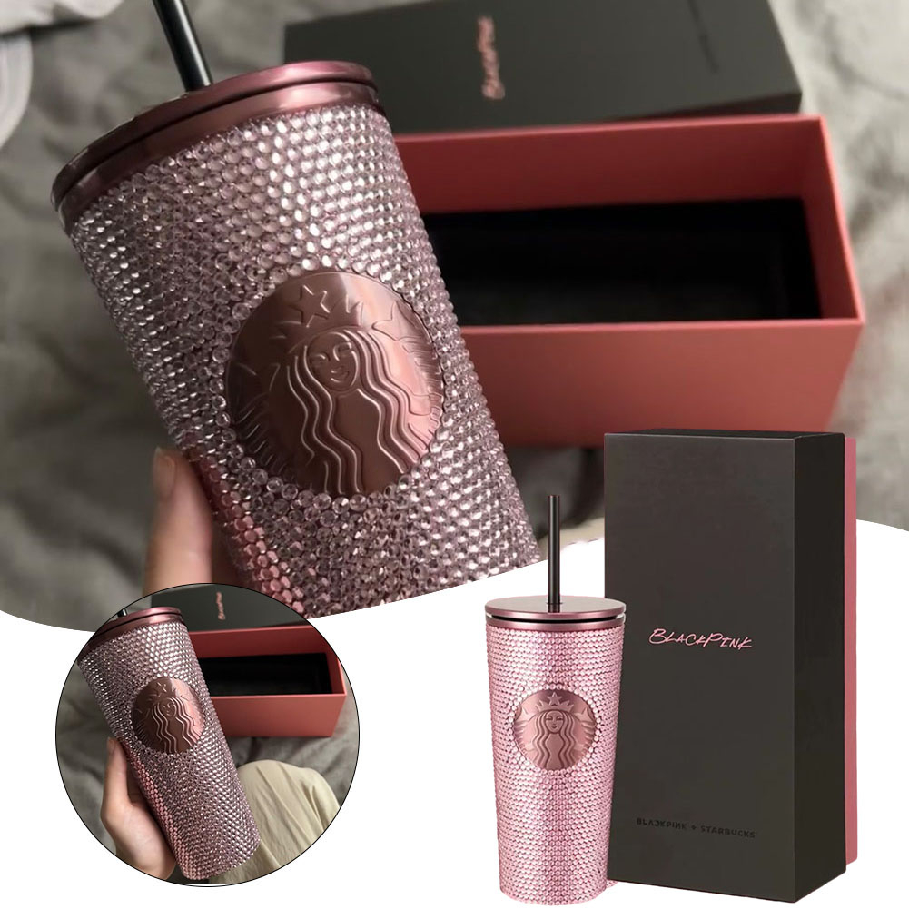 [CRAZYSPE ] Starbucks BLACKPINK Co-Branded Diamond Encrusted Lisa Durian Cup แก้วหลอดดูดสีชมพู 700 มล.