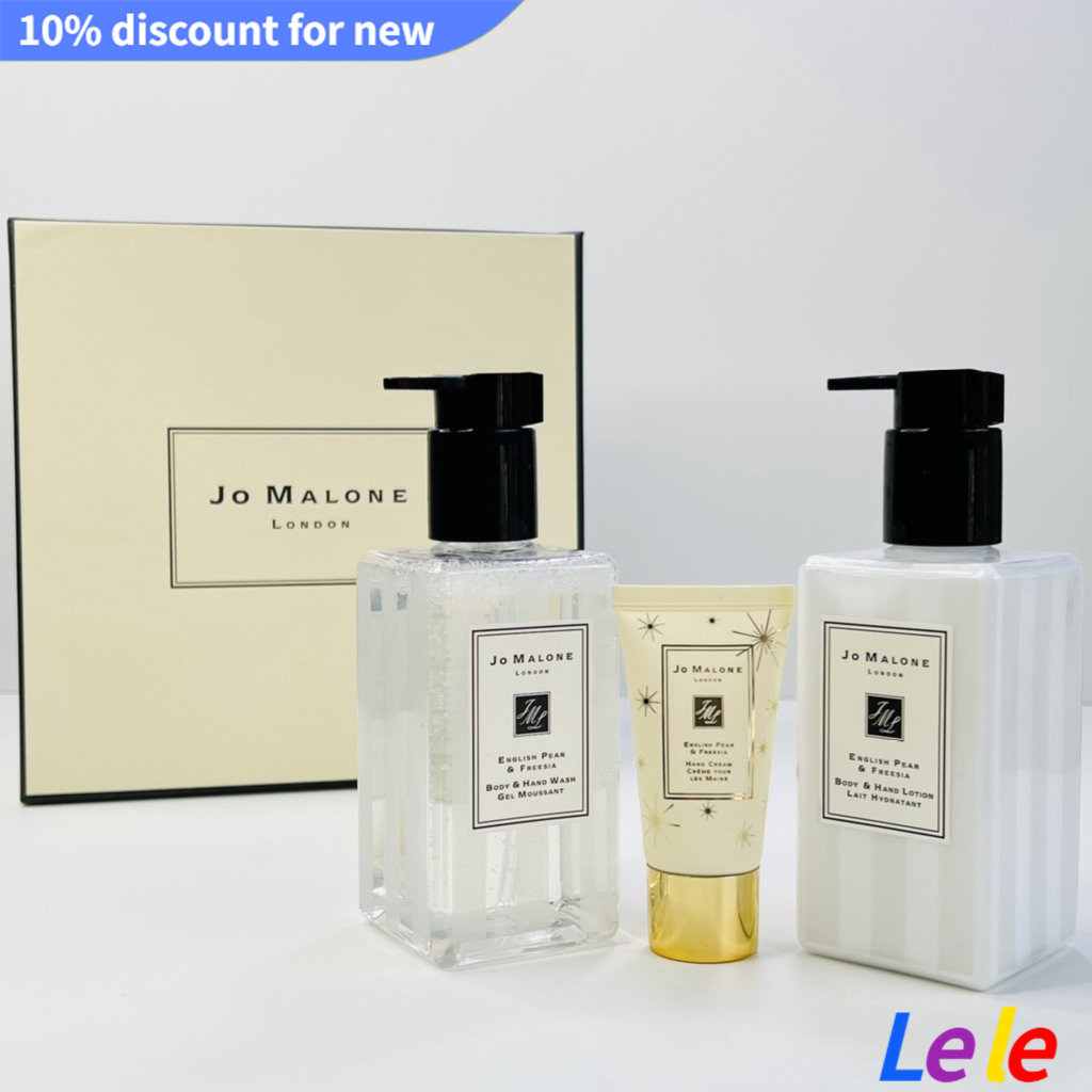 【SUVI】Jo Malone London Whole Body Fragrance Three Piece English Pear Body Cream 250ml Shower Gel 250ml Hand Cream 30ml แฮนด์ครีมเจลอาบน้ํา 250 มล. 250 มล. 30 มล. สามชิ้น