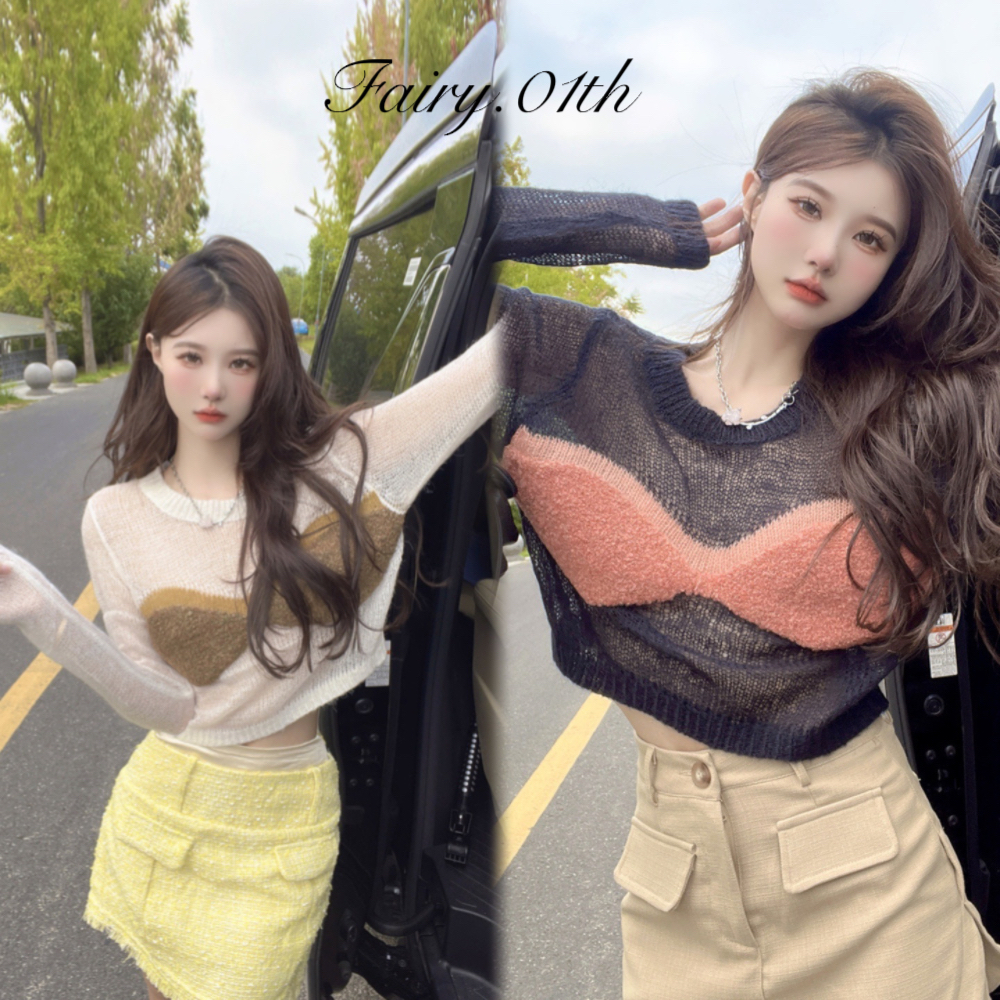 Fairy แฟชั่นเกาหลีใหม่สีสันสะกดออกแบบเสื้อถัก