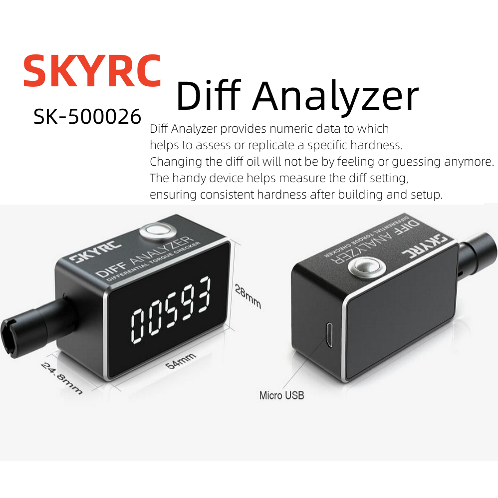 Skyrc เครื่องวิเคราะห์ความเร็วแตกต่างกัน SK-500026 รถสเกล 1/10 1/8 และ Mini-Z ช่วยวัดการตั้งค่าที่แตกต่างกัน