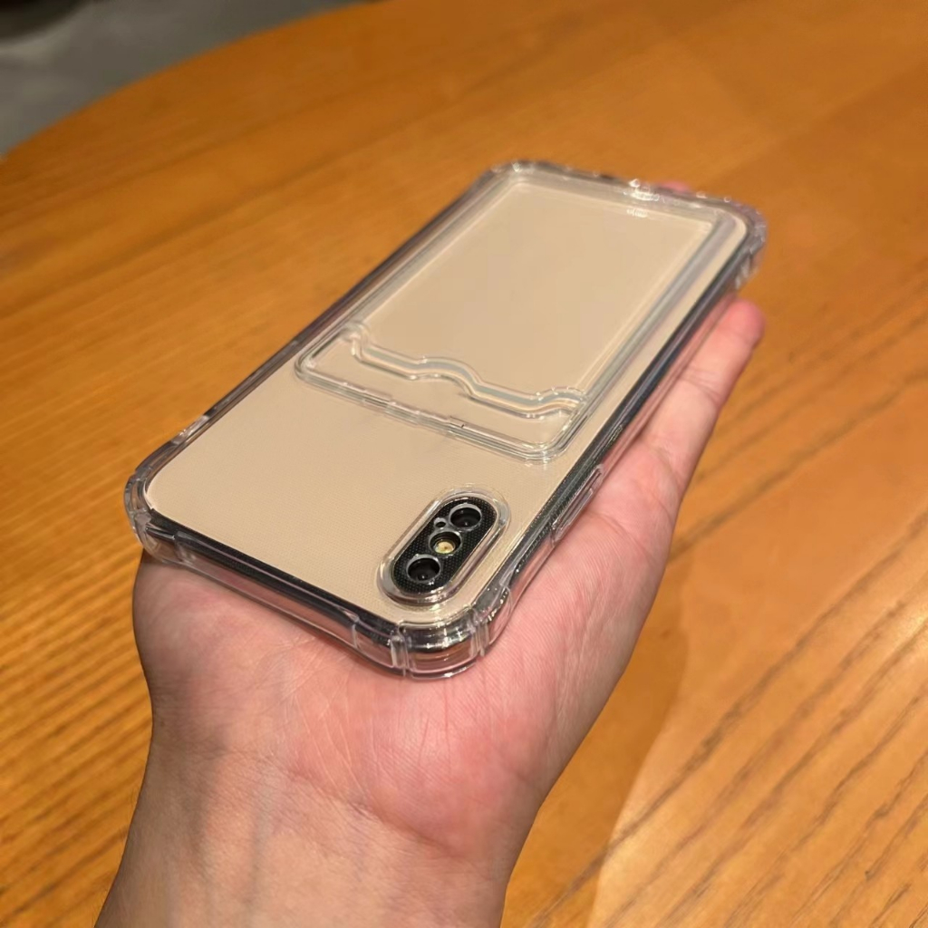 เคสโทรศัพท์มือถือแบบนิ่ม ใส กันกระแทก พร้อมช่องใส่บัตร สําหรับ iPhone X XS Max XR 7 8 Plus SE2 11 13 12 14 15 Pro Max 14Plus 15Plus