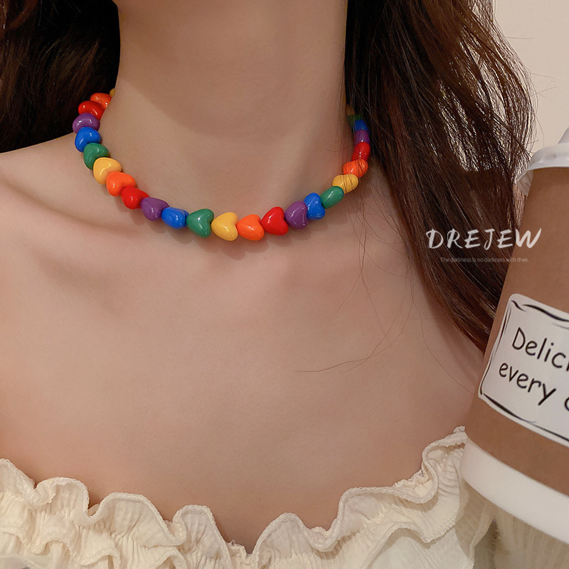 DREJEW สร้อยคอโซ่อะคริลิค จี้รูปหัวใจ สีแคนดี้ เหมาะกับคนแพ้ง่าย แฟชั่นสไตล์เกาหลี