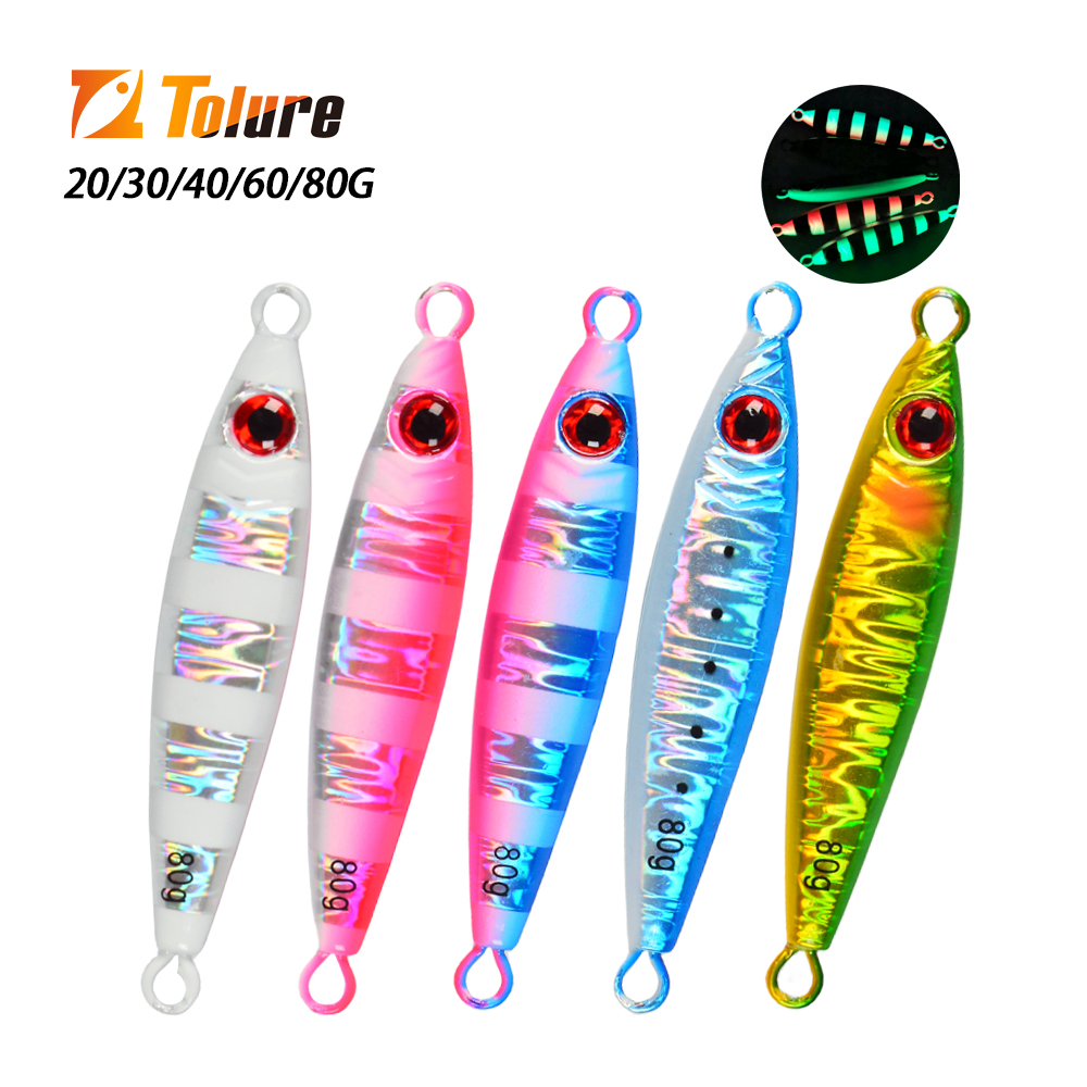 Tl 1PC Jigging Lures 20g 30g 40g 60g 80g เลเซอร์เคลือบ Luminous ช้าจมโลหะ Jigs น้ําเค็มปลาทูน่าปลาทูตกปลา Jig Lure Fishing Tackle