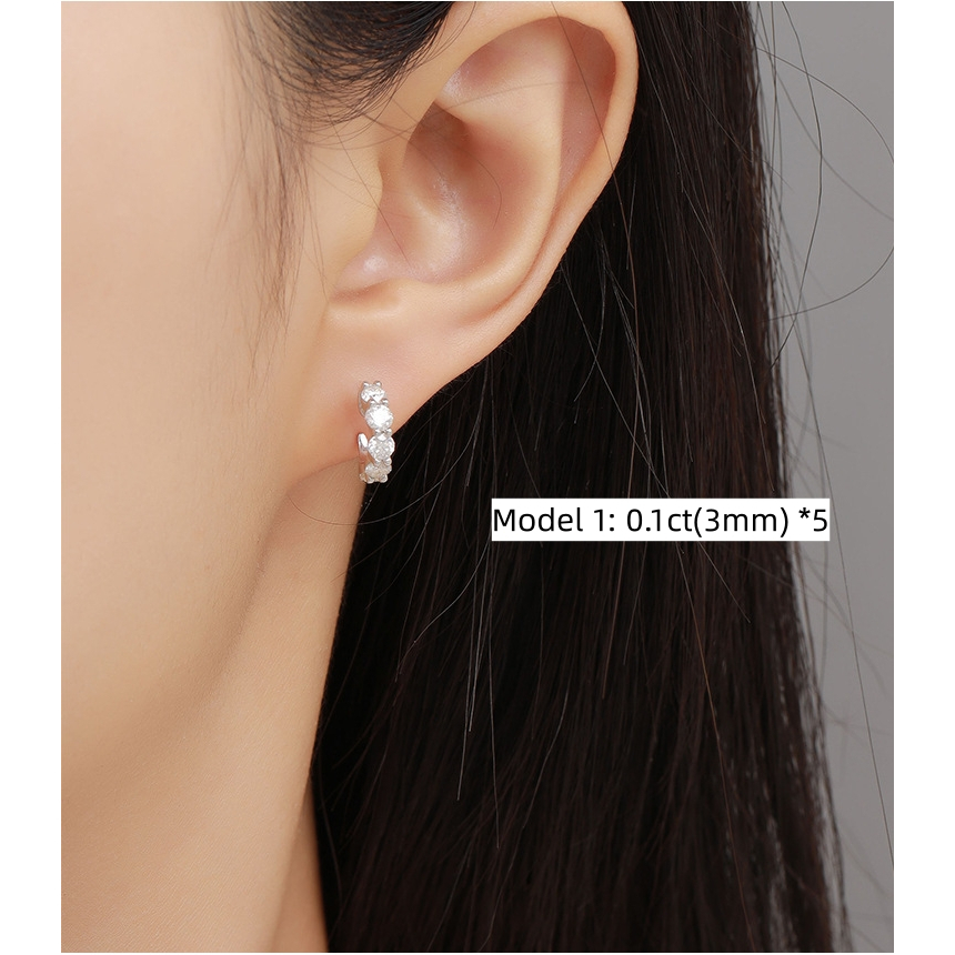 Real Moissanite ต่างหูห่วงเงินแท้ 925 ทรงกลม 3 มม. 4 มม. สีขาว หรูหรา พร้อมใบรับรอง GRA ผ่านการทดสอบ สําหรับหมั้น งานแต่งงาน งานวันเกิด