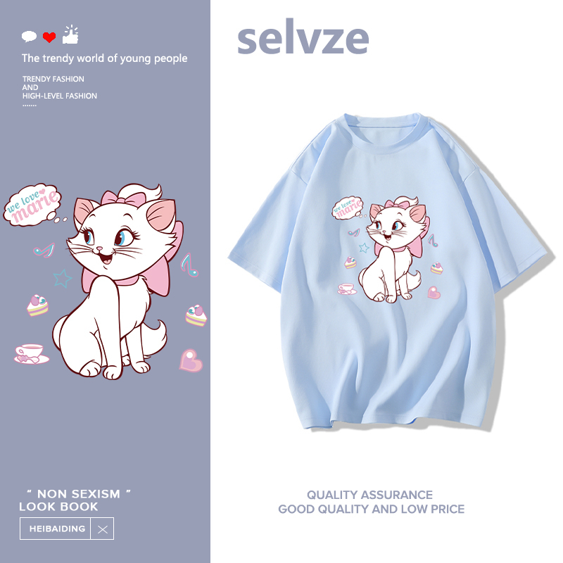 Selvze (พร้อมส่งจากกรุงเทพ มาใน 3 วัน) เสื้อยืดแขนสั้น พิมพ์ลายการ์ตูนแมวน่ารัก สวยงาม T0619