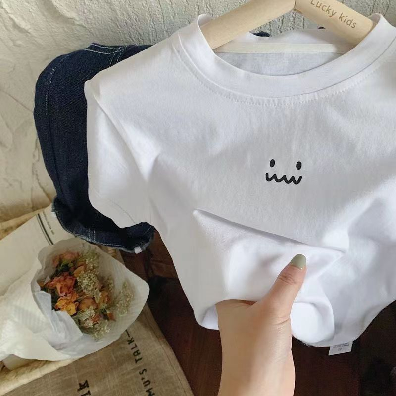 เสื้อยืดแขนสั้น ผ้าฝ้ายแท้ ขนาดเล็ก แบบเรียบง่าย แฟชั่นฤดูร้อน สําหรับเด็กผู้ชาย และเด็กผู้หญิง