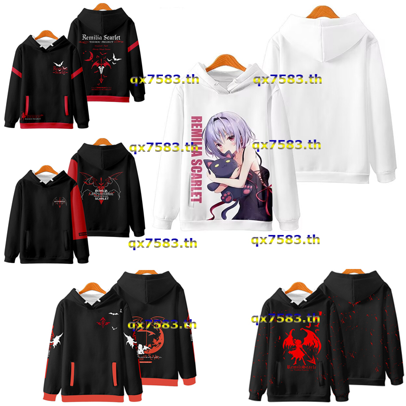 เสื้อแจ็กเก็ตกันหนาวแขนยาว มีฮู้ด พิมพ์ลายอนิเมะ Touhou Project Remilia Scarlet 3 มิติ ทรงหลวม สไตล์