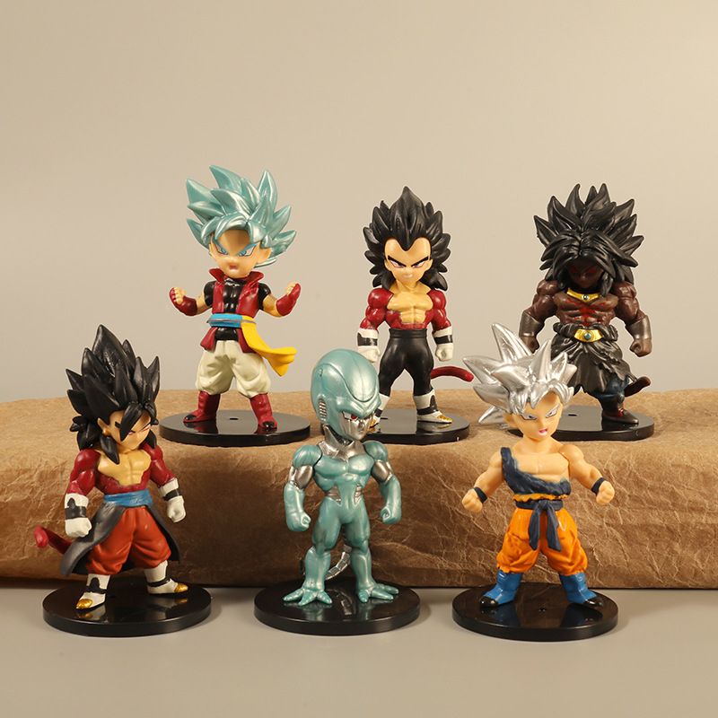 โมเดลฟิกเกอร์ PVC อนิเมะ Dragon Ball Z Son Goku Vegeta Kakarotto Frieza Broli Super Saiyan Four Ape Q Version ขนาด 9.5 ซม. ของเล่นสําหรับเด็ก 6 ชิ้น ต่อชุด
