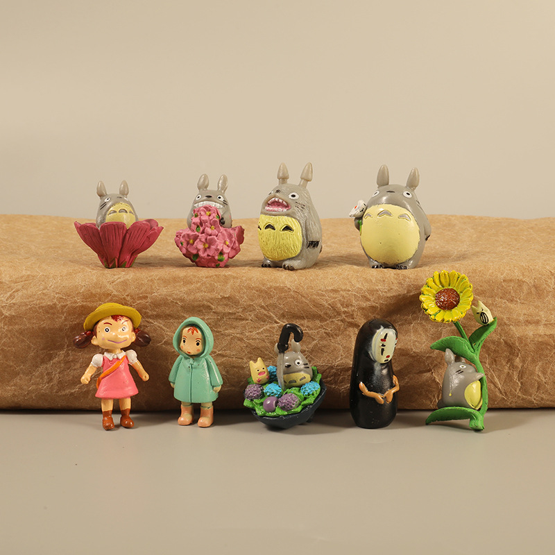 โมเดลฟิกเกอร์ PVC อนิเมะ Studio Ghibli Totoro Miyazaki Hayao Mei No Face Man Totoro Sunflower Q Version ของเล่นสําหรับเด็ก 9 ชิ้น ต่อชุด