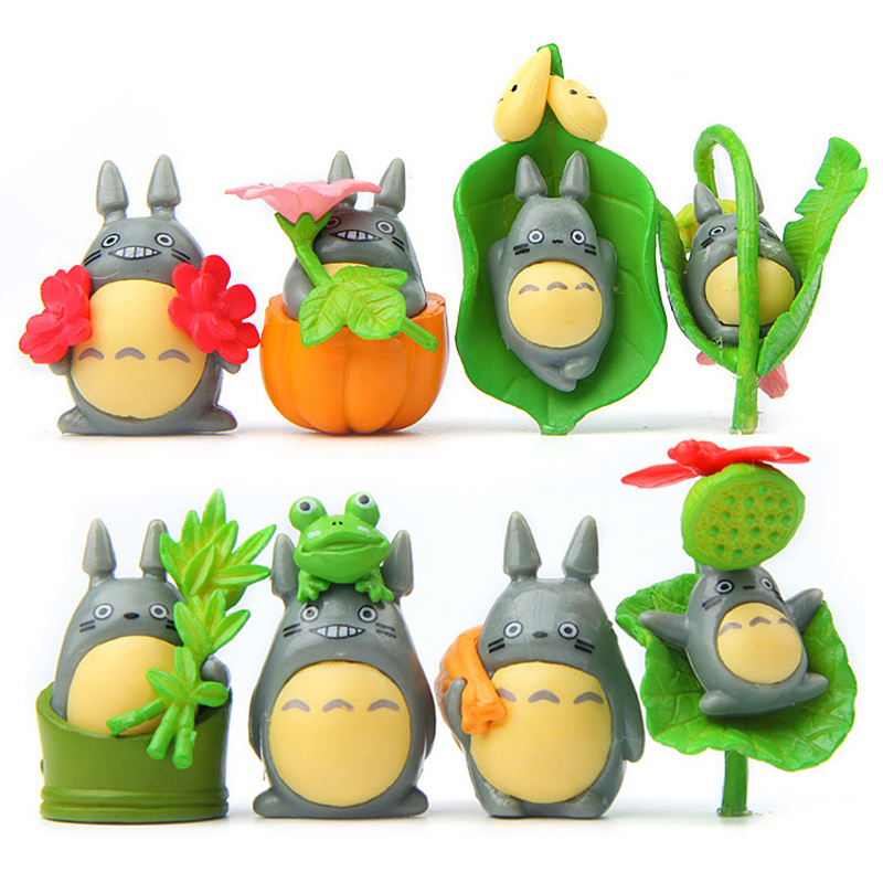 โมเดลฟิกเกอร์ PVC รูปการ์ตูนอนิเมะ Miyazaki Hayao Totoro Lotus Leaf Sunflower Q Version ขนาด 3-4 ซม. ของเล่นสําหรับเด็ก 8 ชิ้น ต่อชุด