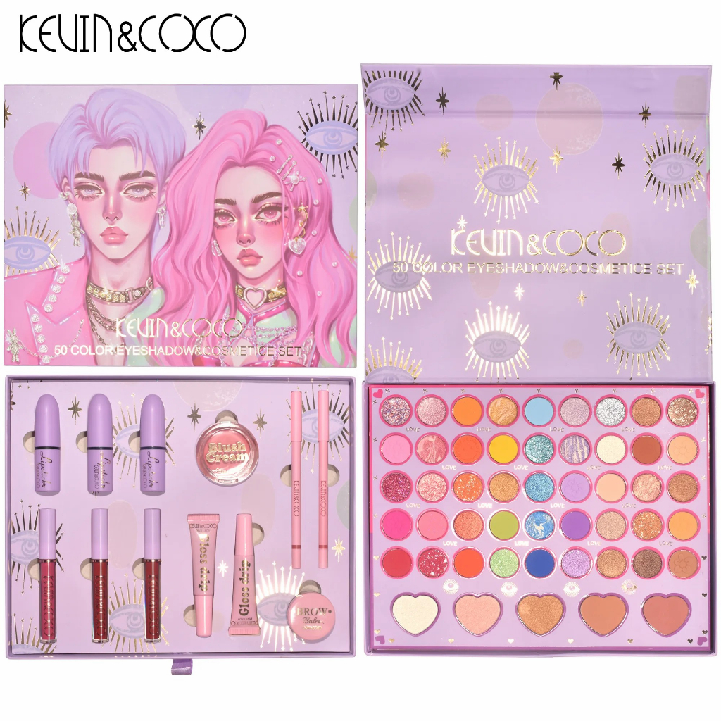 FDA”ใบรับรอง Kevin&coco50 สี พาเลตต์อายแชโดว์ ชิมเมอร์ คอนทัวร์ บลัชออน คอนทัวร์ ผสมชิมเมอร์ กันน้ํา
