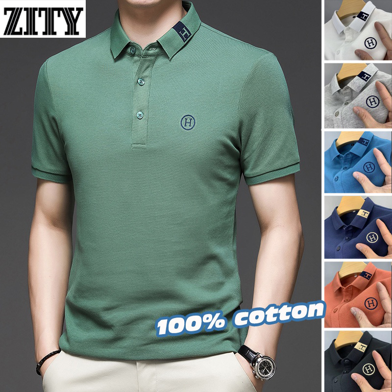 ZITY เสื้อโปโลชาย ผู้ชายฤดูร้อนแขนสั้นเสื้อยืดปักปกเสื้อโปโลผู้ชายธุรกิจสบายๆด้านบน 7 สี
