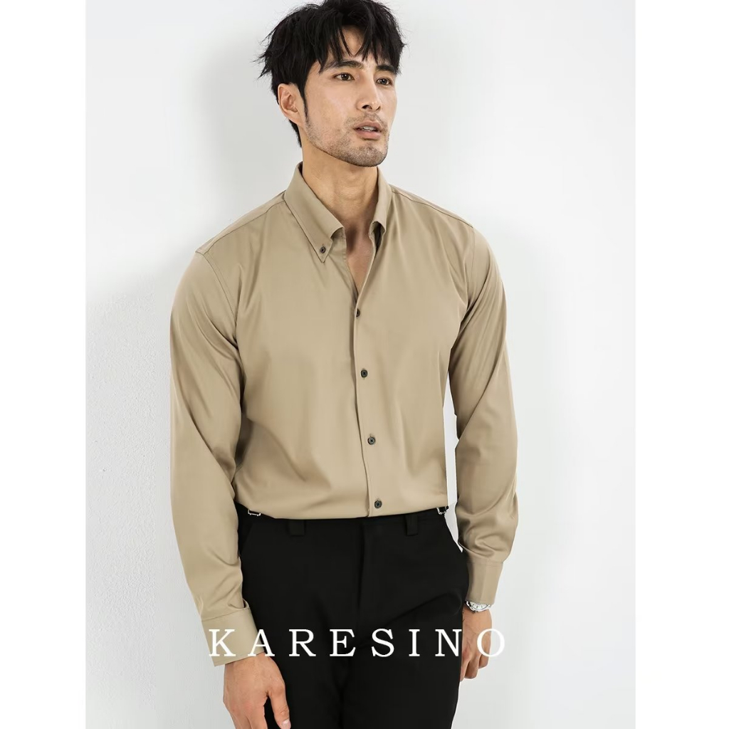 เสื้อเชิ้ต เข้ารูป ป้องกันรอยย่น สีขาว สไตล์อังกฤษ สําหรับผู้ชาย