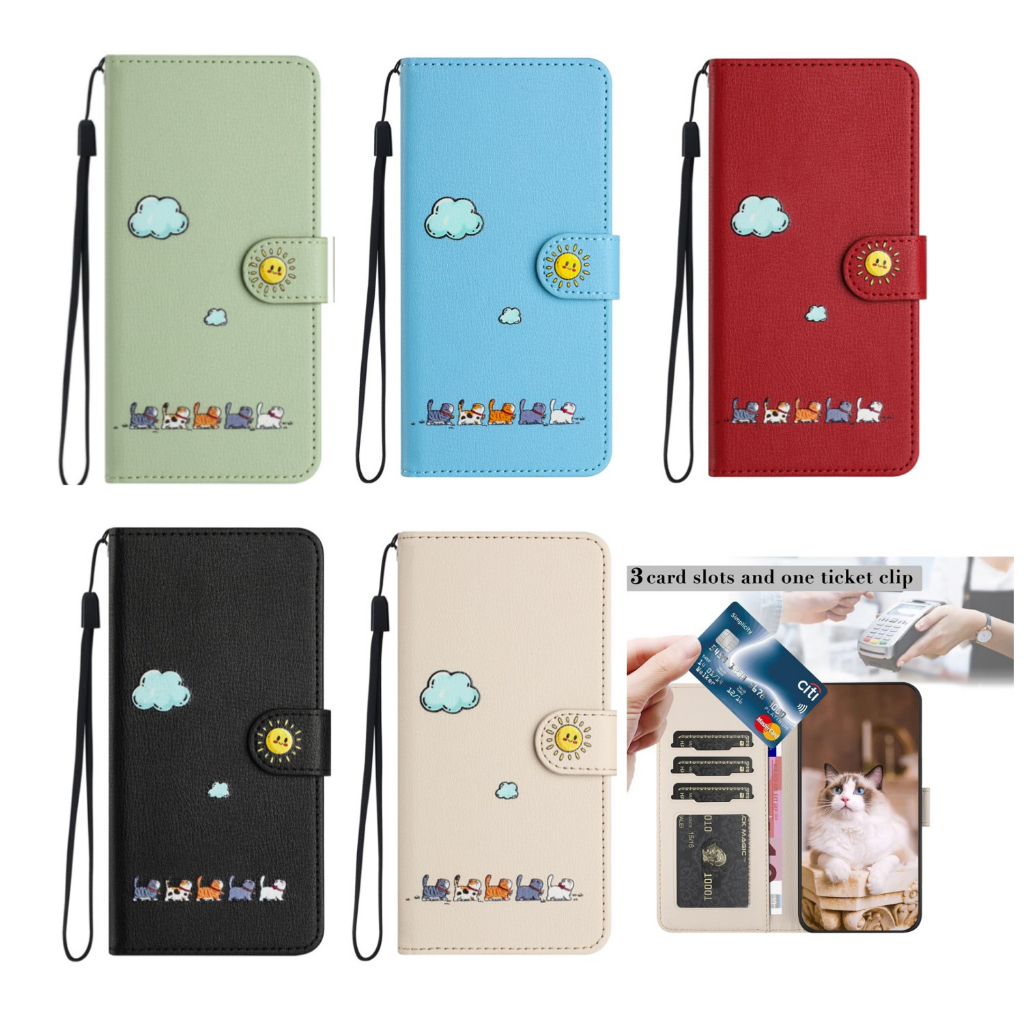 เคสโทรศัพท์หนัง ฝาพับ ลายการ์ตูนแมว พร้อมช่องใส่บัตร หรูหรา สําหรับ Samsung Galaxy S22 S21 Note20 Ultra S22 Plus S22+ S21+ S21 FE 5G A20E