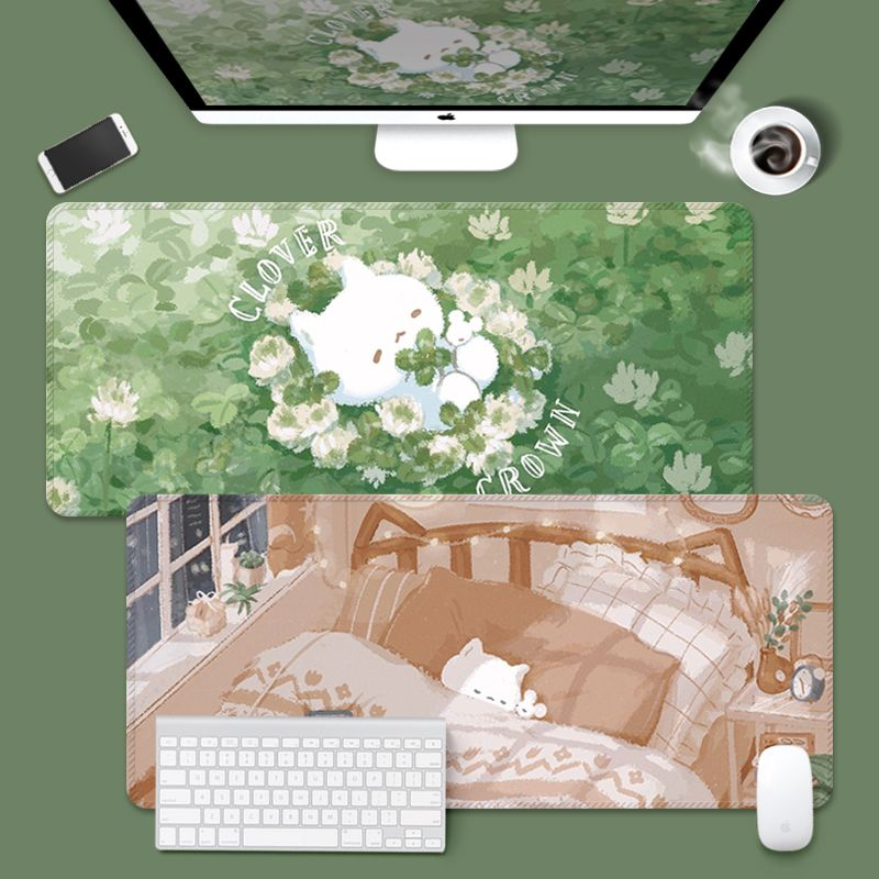 แผ่นรองเมาส์ คีย์บอร์ด กันลื่น ลายแมวน่ารัก ขนาดใหญ่ สําหรับคอมพิวเตอร์