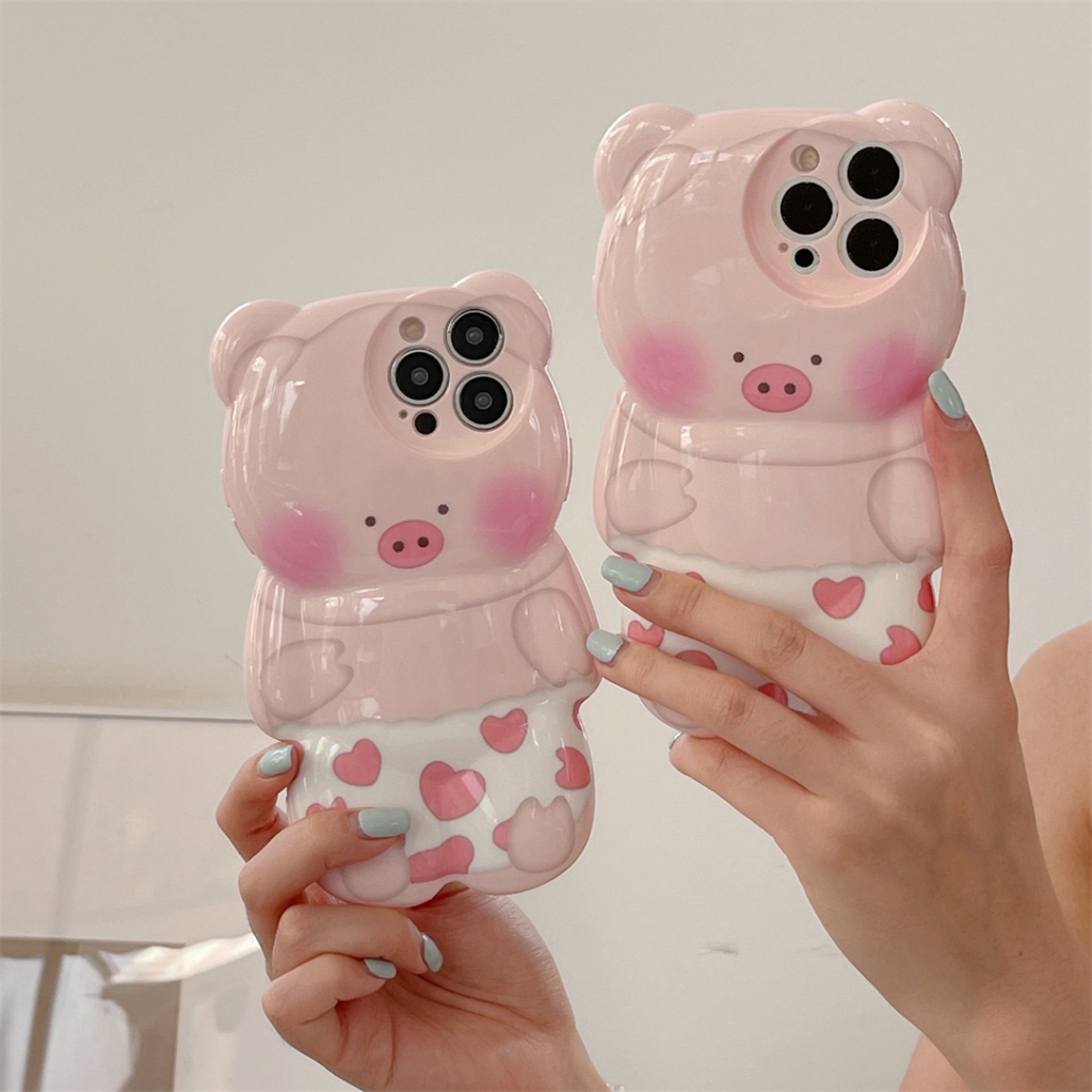 สามมิติหมีรักหมูเคส IPhone สําหรับ iPhone16 15ProMax 14ProMax 13 12 ProMax XR XS Max iPhone15 กรณี