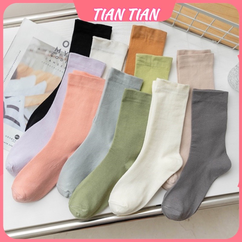 TIAN TIAN T251 ถุงเท้า ผ้าฝ้ายแท้ ทรงหลวม สีขาว เข้ากับทุกการแต่งกาย แฟชั่นฤดูใบไม้ร่วง และฤดูหนาว สําหรับผู้หญิง