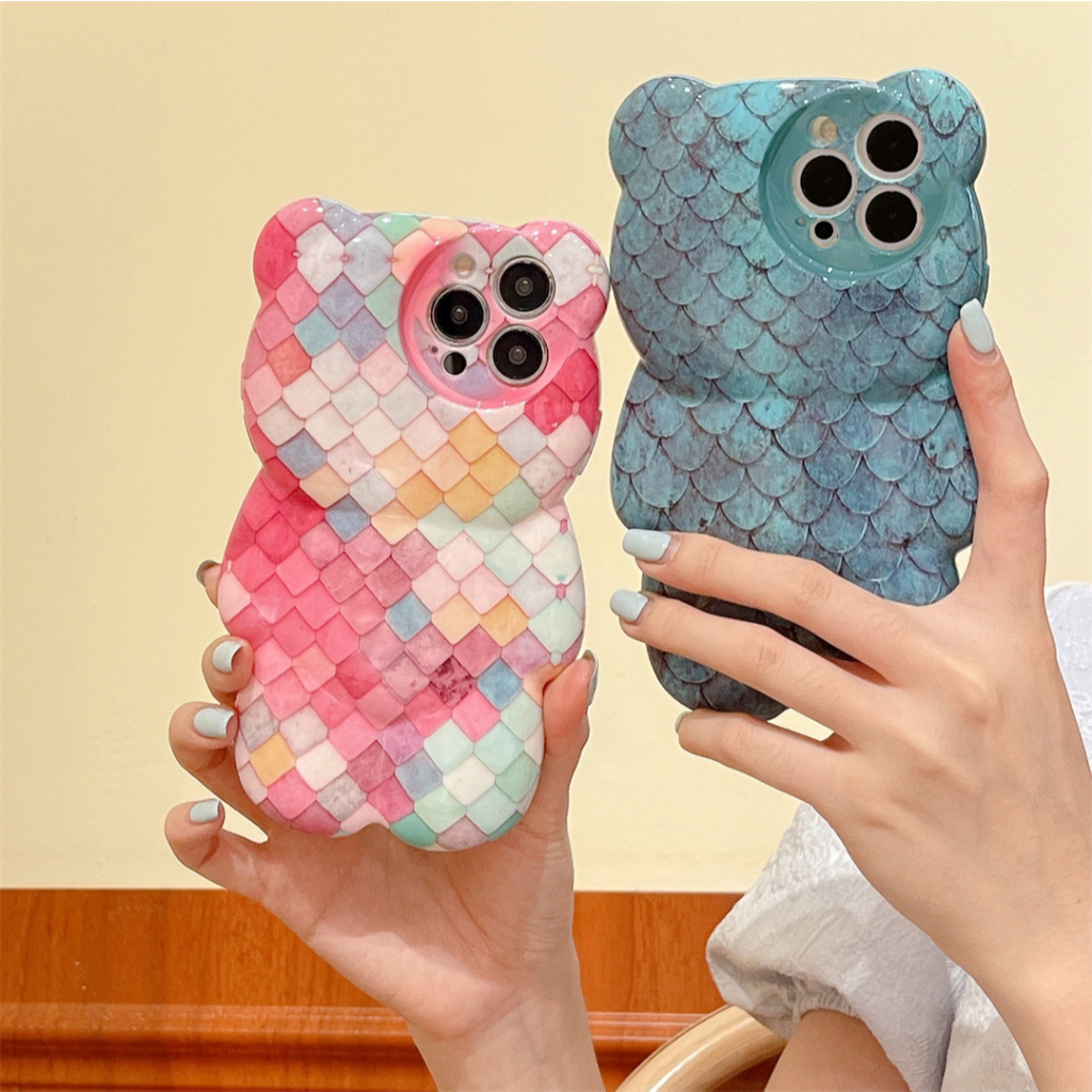 เคสโทรศัพท์มือถือ ลายการ์ตูนหมี เกล็ดปลา สามมิติ สําหรับ iPhone 15ProMax 14ProMax 13 12 ProMax XR XS Max iPhone15