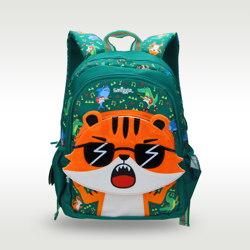Australia smiggle ของแท้ กระเป๋าเป้สะพายหลัง ลายการ์ตูนเสือ สีเขียว สําหรับเด็กผู้ชาย 14 นิ้ว 4-7 ปี