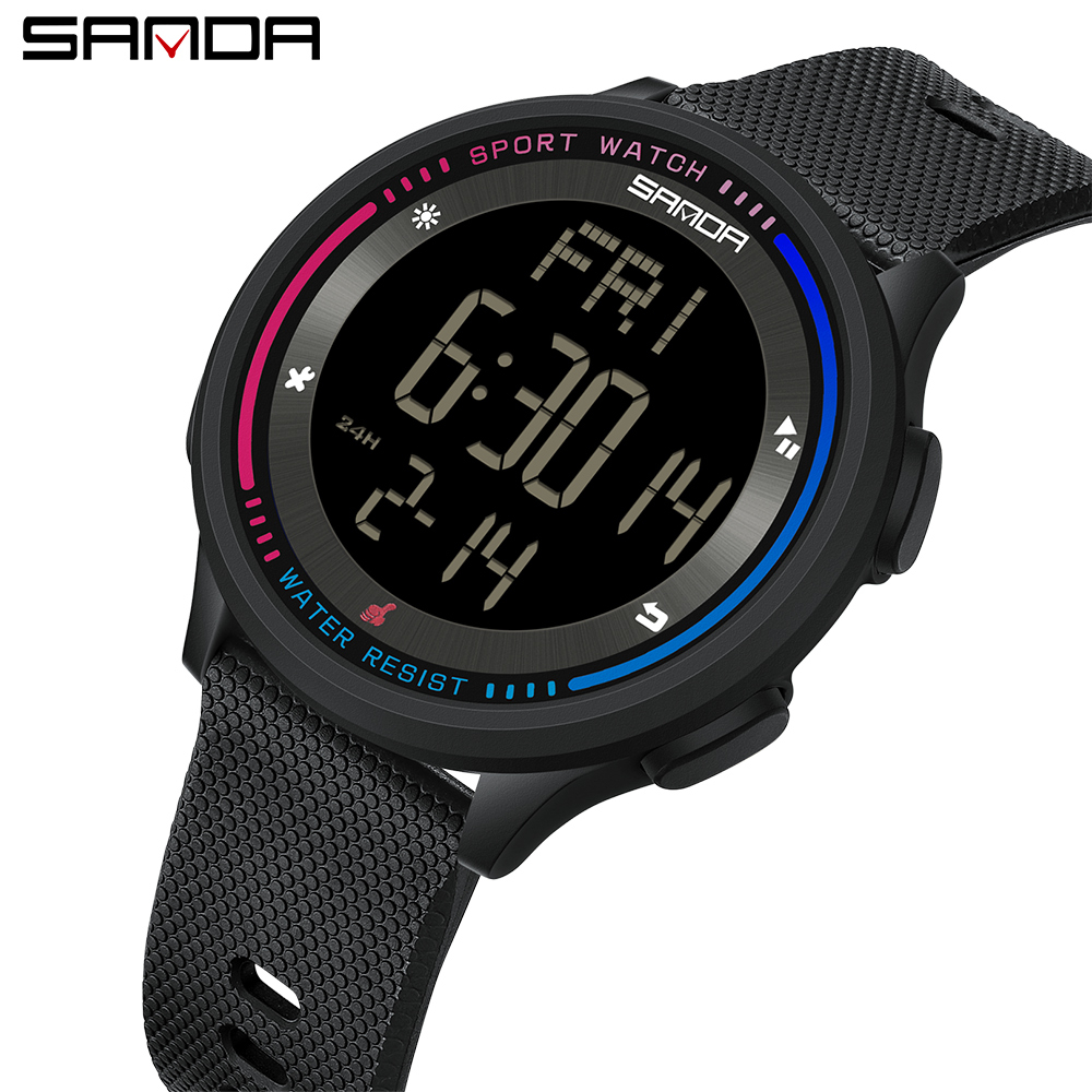 Sanda นาฬิกาข้อมือดิจิทัล อิเล็กทรอนิกส์ กันน้ํา หน้าจอ LED อเนกประสงค์ สําหรับผู้ชาย