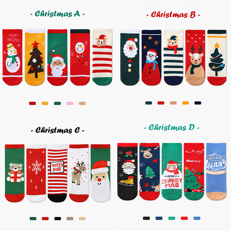 ถุงเท้าผ้าฝ้าย ลายการ์ตูนซานตาคลอส ให้ความอบอุ่น เทศกาลปีใหม่ สําหรับเด็กผู้ชาย และเด็กผู้หญิง 5 คู่