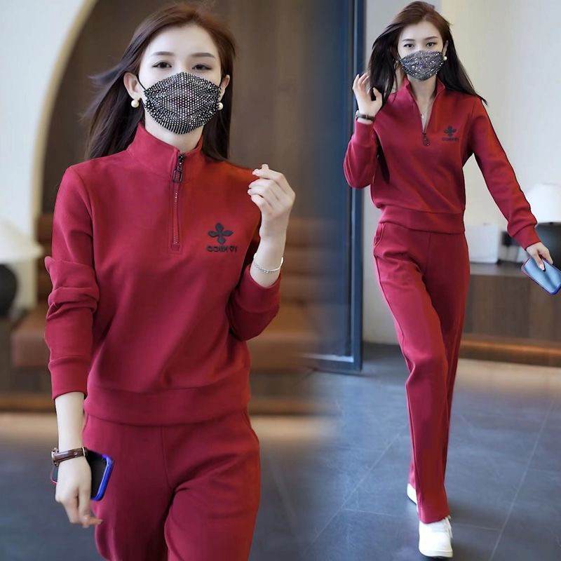 เสื้อแขนยาว คอวี ทรงหลวม และกางเกงขายาว เอวสูง แต่งซิป สําหรับผู้หญิง จํานวน 2 ชิ้น #309