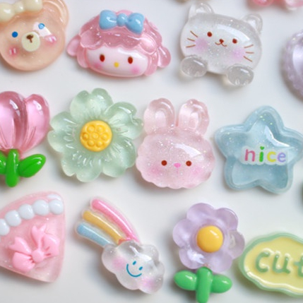 10 ชิ้น / เซต ดอกไม้ใส สายรุ้ง สัตว์เรซิ่น ด้านหลังแบน เคสโทรศัพท์ วัสดุตกแต่ง DIY กิ๊บติดผม อุปกรณ์เครื่องประดับ