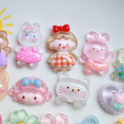 10 ชิ้น / เซต ดอกไม้ใส สายรุ้ง สัตว์เรซิ่น ด้านหลังแบน เคสโทรศัพท์ วัสดุตกแต่ง DIY กิ๊บติดผม อุปกรณ์เครื่องประดับ