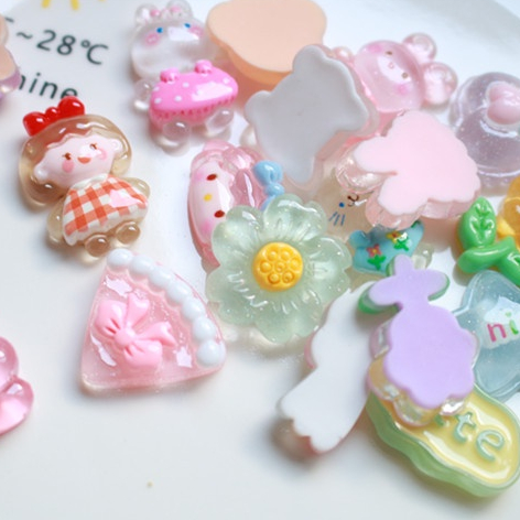 10 ชิ้น / เซต ดอกไม้ใส สายรุ้ง สัตว์เรซิ่น ด้านหลังแบน เคสโทรศัพท์ วัสดุตกแต่ง DIY กิ๊บติดผม อุปกรณ์เครื่องประดับ