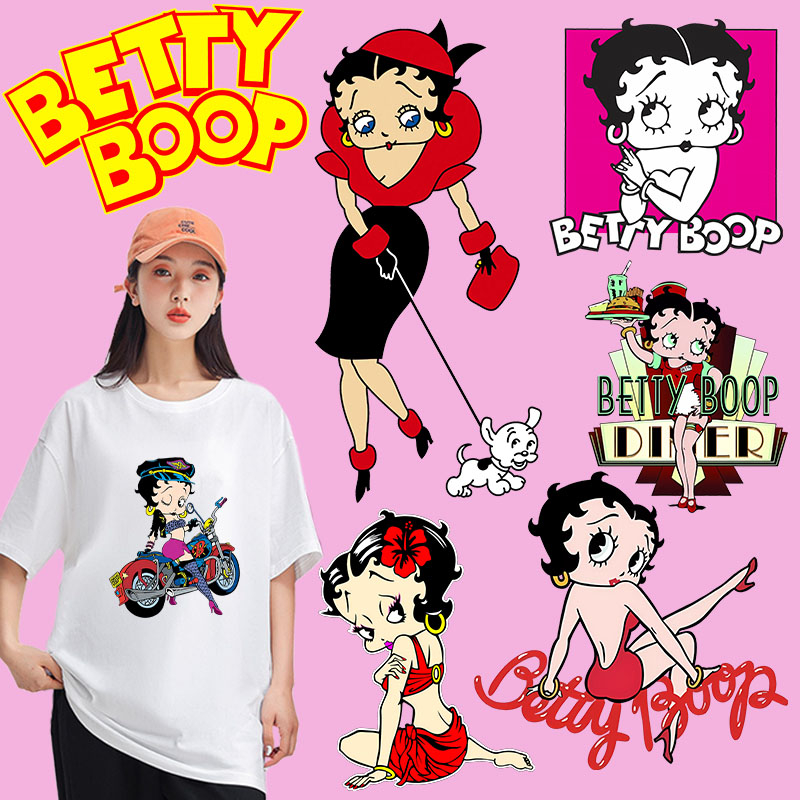 แผ่นสติกเกอร์รีดร้อน ลายการ์ตูน Betty Boop DIY สําหรับตกแต่งเสื้อผ้า ของขวัญวันเกิด