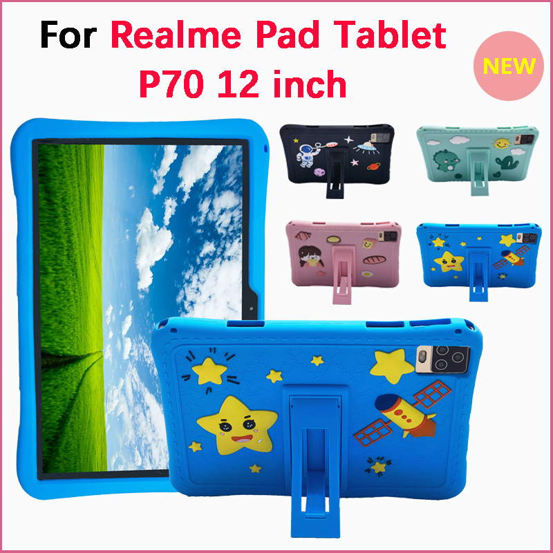 เคสแท็บเล็ต ซิลิโคนนุ่ม หนา กันกระแทก พร้อมขาตั้ง สําหรับ Realme Pad Tablet p70 12 นิ้ว Android 12 p