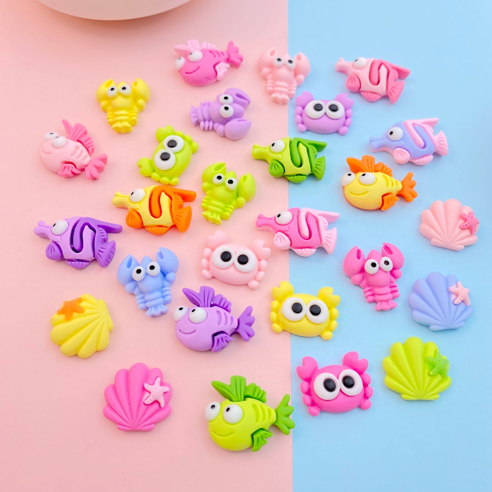 อุปกรณ์ตกแต่งเล็บเรซิ่น ลายการ์ตูนปู มหาสมุทร เปลือกหอย ปลา 3D DIY คละแบบ 10 ชิ้น