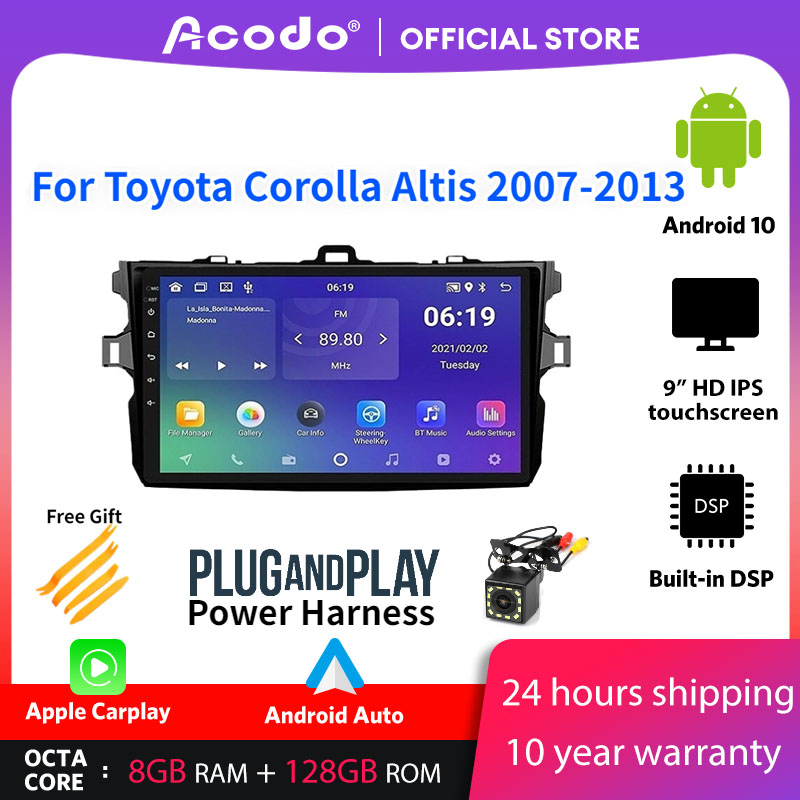 Acodo 2din Android12 Headunit ตัวควบคุมพวงมาลัยรถยนต์ FM GPS สําหรับ Toyota Corolla Altis 2007-2013